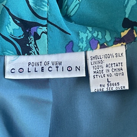 Point of View Silk Blazer Women Large Multicolor Lined Floral Abstract Dry Clean - Picture 4 of 9